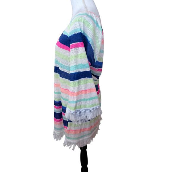 Lilly Pulitzer Striped Tassel Hem Bell Sleeve Swim Cover-Up Linen Tunic Dress M - Picture 10 of 16